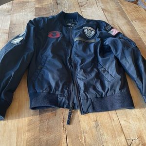 Navy Bomber Jacket with Patches